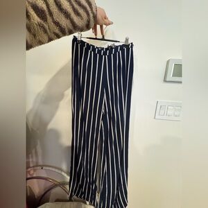 Reformation Navy and White Striped Wide-Leg Trousers